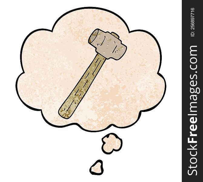 cartoon sledgehammer with thought bubble in grunge texture style. cartoon sledgehammer with thought bubble in grunge texture style