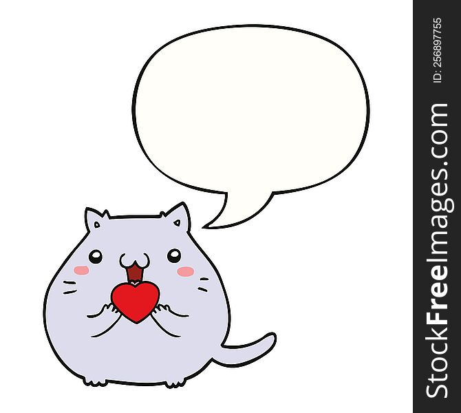 cute cartoon cat in love with speech bubble. cute cartoon cat in love with speech bubble