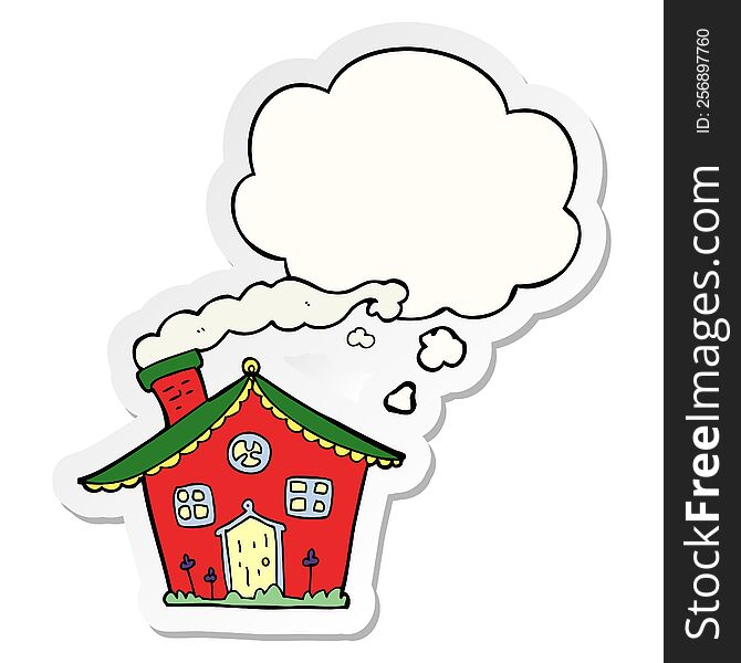 cartoon house with thought bubble as a printed sticker