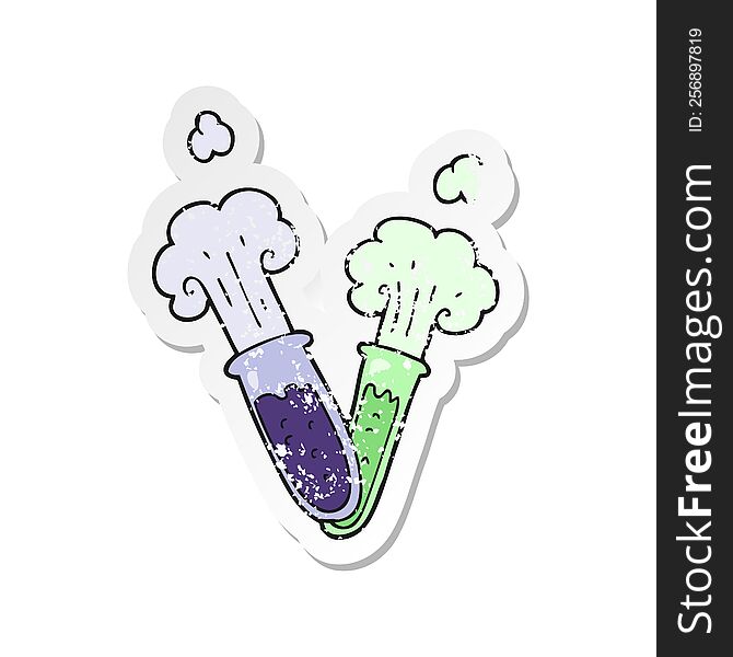 retro distressed sticker of a cartoon chemical reaction