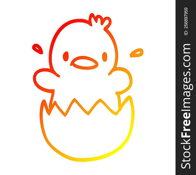 Warm Gradient Line Drawing Cartoon Baby Duck