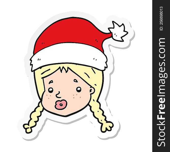 sticker of a cartoon girl wearing christmas hat