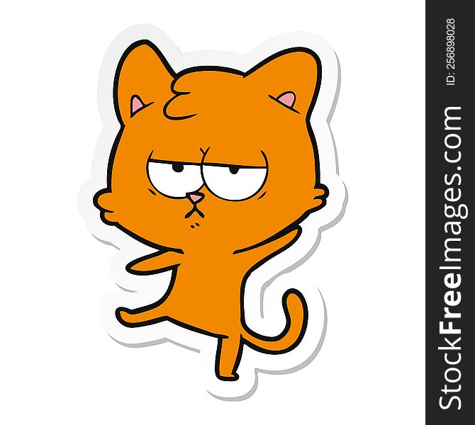 sticker of a bored cartoon cat