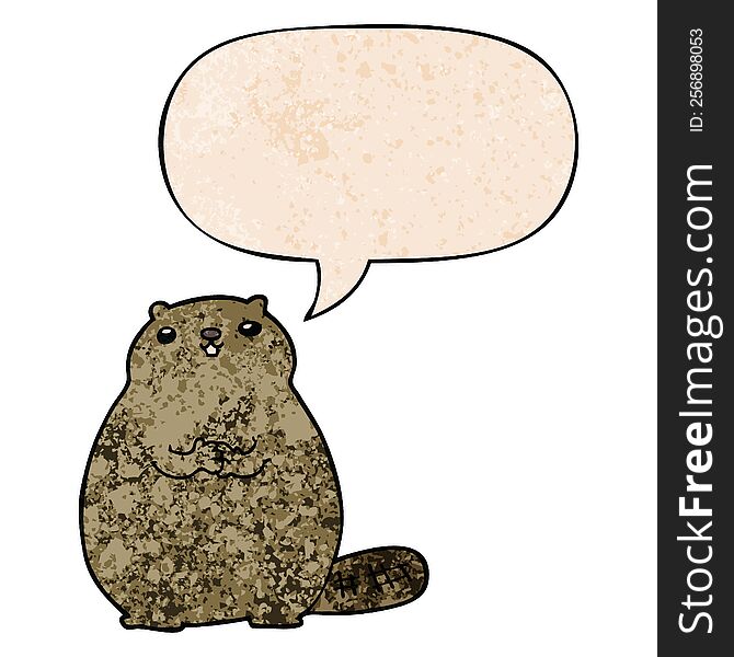 Cartoon Beaver And Speech Bubble In Retro Texture Style