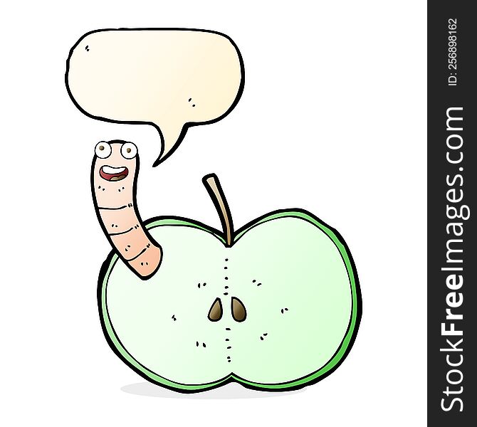 Cartoon Apple With Worm With Speech Bubble