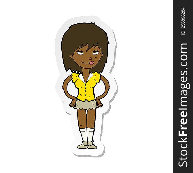 Sticker Of A Cartoon Woman With Hands On Hips