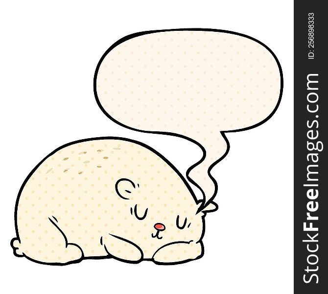 cartoon sleepy polar bear with speech bubble in comic book style
