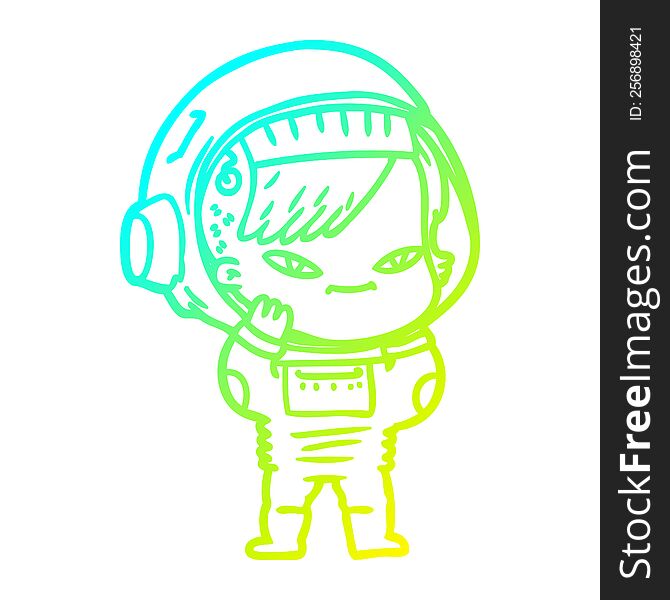 cold gradient line drawing of a cartoon astronaut woman