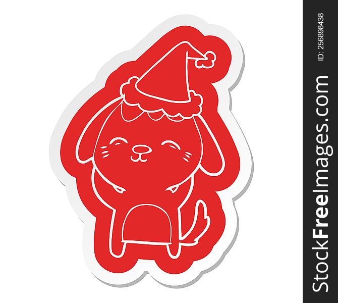 happy quirky cartoon  sticker of a dog wearing santa hat