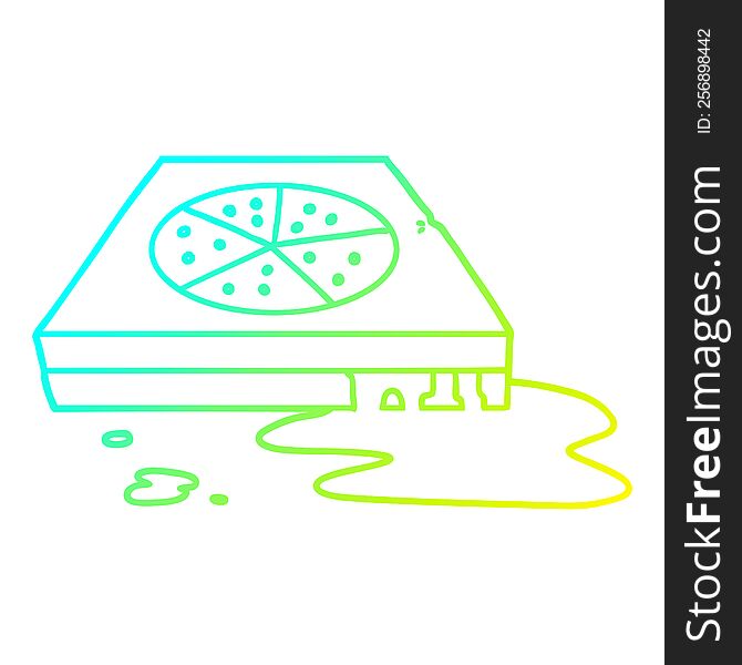 cold gradient line drawing of a cartoon greasy pizza