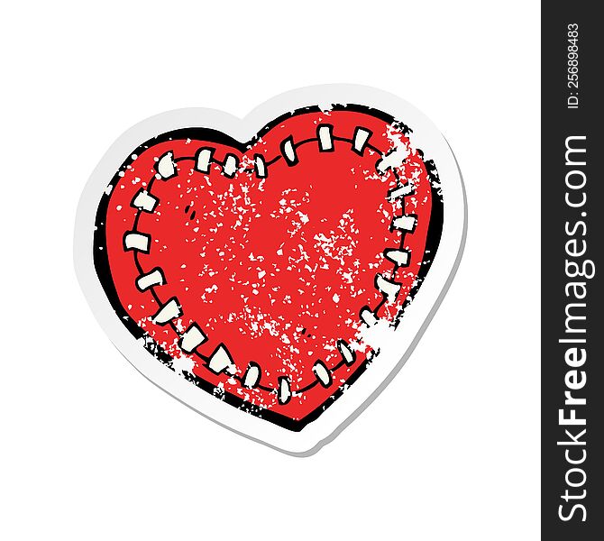 retro distressed sticker of a cartoon stitched heart