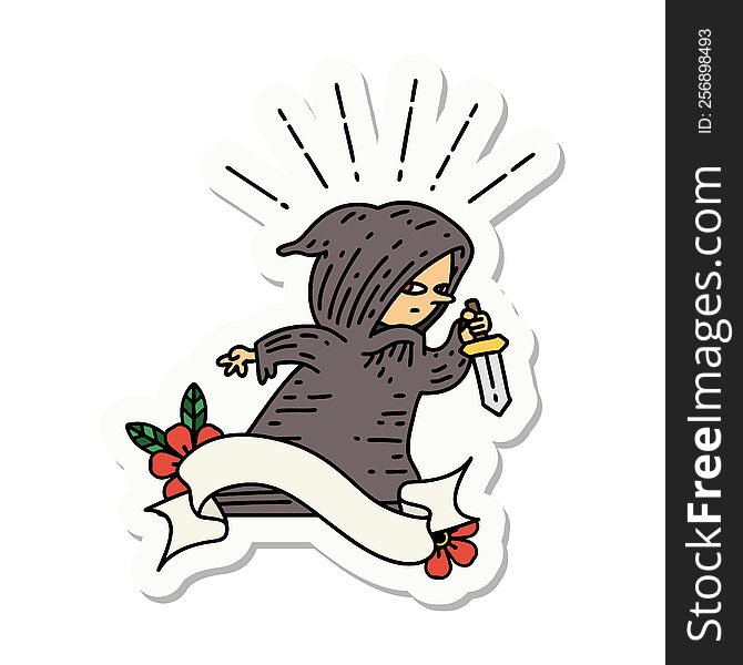 Sticker Of Tattoo Style Assassin With Knife