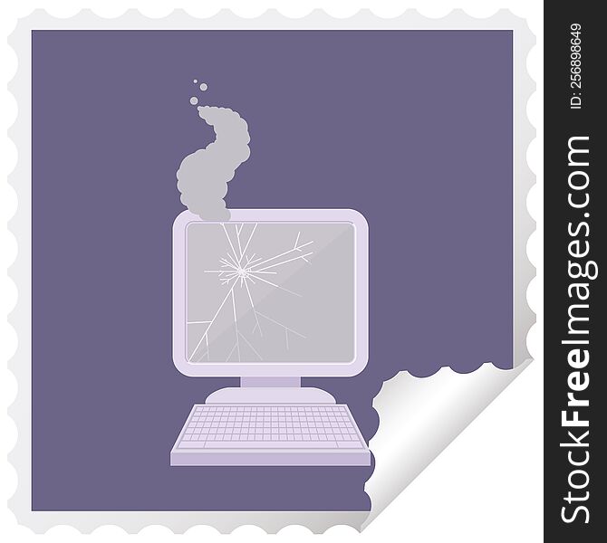 Broken Computer Graphic Vector Illustration Square Sticker Stamp