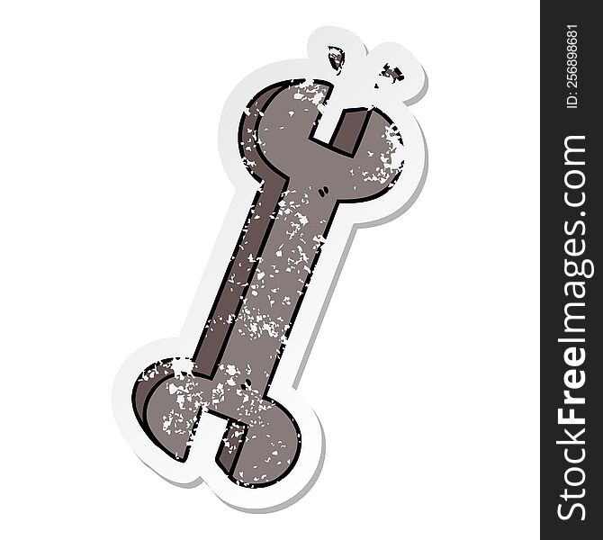 distressed sticker of a quirky hand drawn cartoon spanner