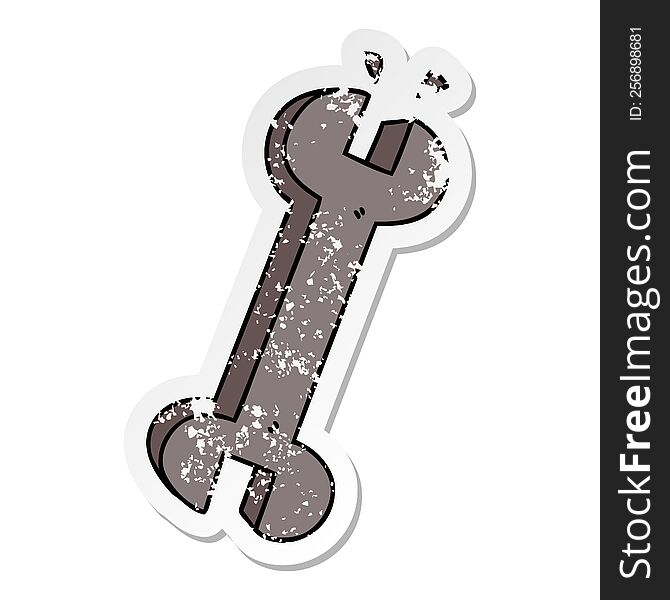 Distressed Sticker Of A Quirky Hand Drawn Cartoon Spanner