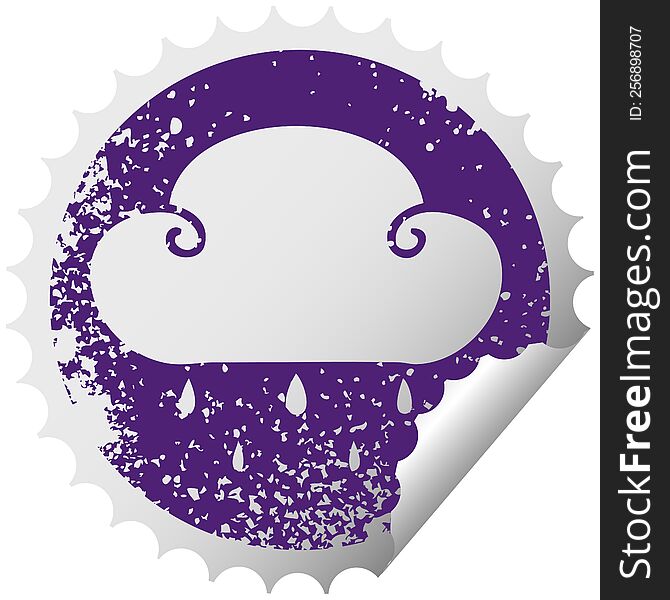 Quirky Distressed Circular Peeling Sticker Symbol Rain Cloud