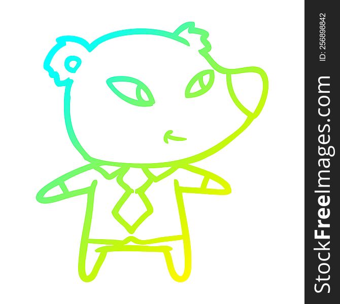 Cold Gradient Line Drawing Cute Cartoon Bear In Office Clothes
