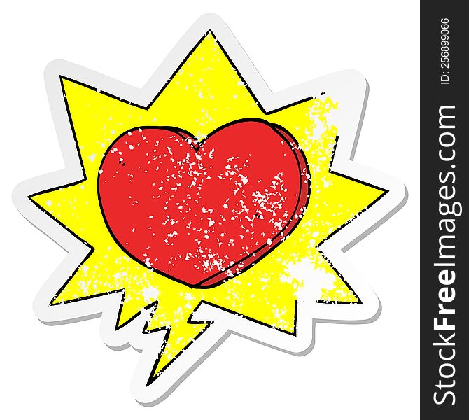 cartoon heart with speech bubble distressed distressed old sticker. cartoon heart with speech bubble distressed distressed old sticker