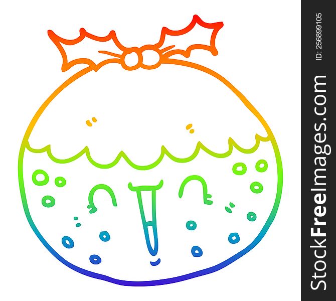 Rainbow Gradient Line Drawing Cute Cartoon Christmas Pudding