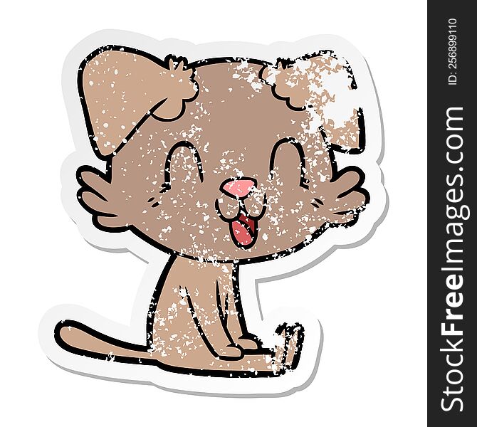 distressed sticker of a laughing cartoon dog