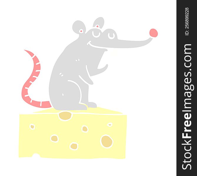 flat color style cartoon mouse sitting on cheese
