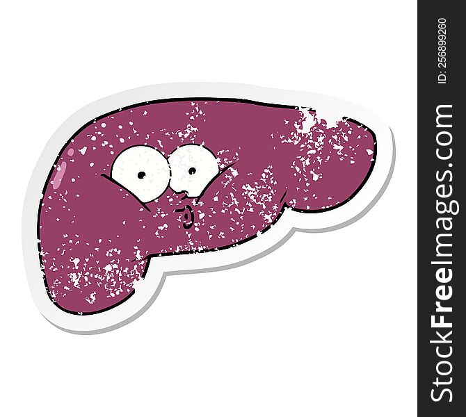 distressed sticker of a cartoon curious liver