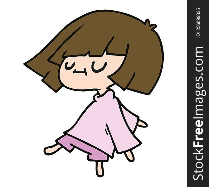 freehand drawn cartoon of cute kawaii girl