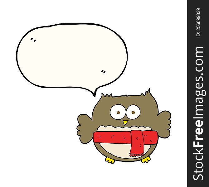 Speech Bubble Cartoon Owl Wearing Scarf