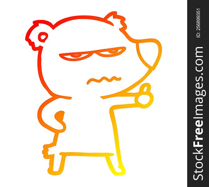 Warm Gradient Line Drawing Angry Bear Polar Cartoon Giving Thumbs Up
