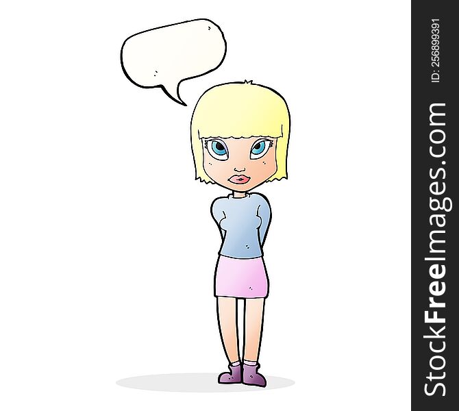 Cartoon Woman Standing With Speech Bubble