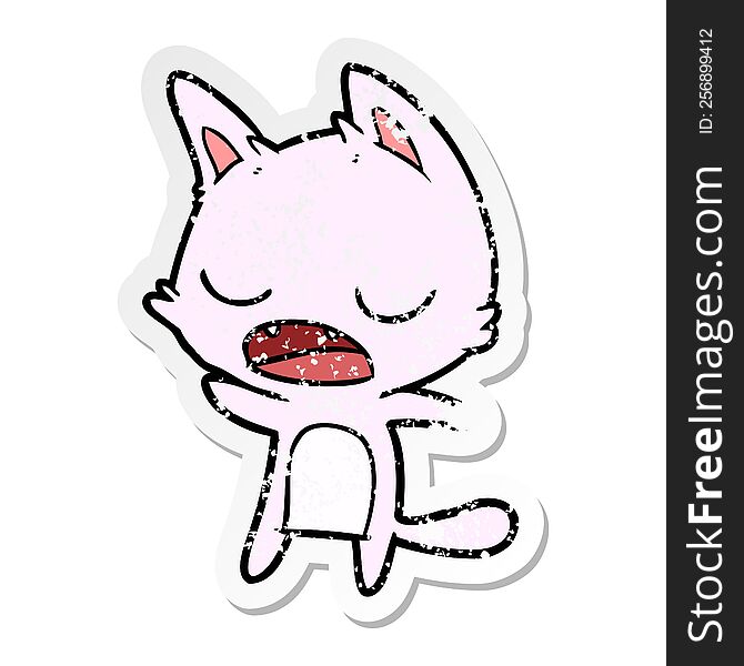 Distressed Sticker Of A Talking Cat Cartoon