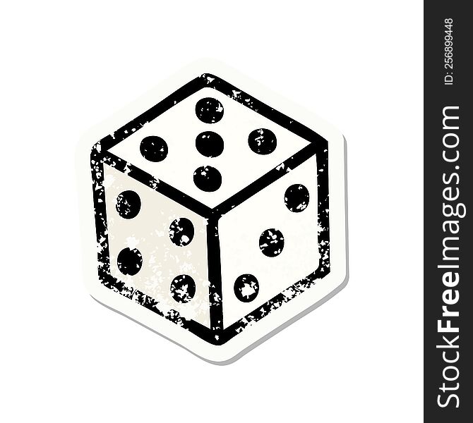 Traditional Distressed Sticker Tattoo Of A Dice