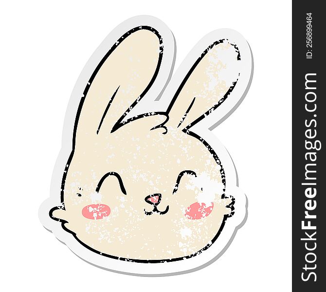 Distressed Sticker Of A Cartoon Rabbit Face