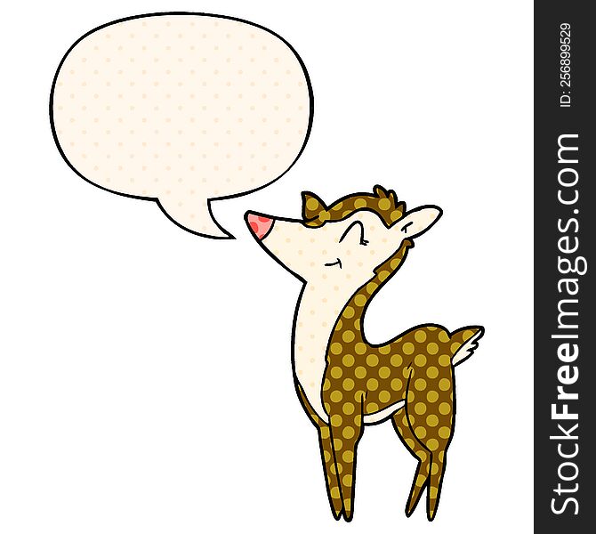 cartoon deer with speech bubble in comic book style