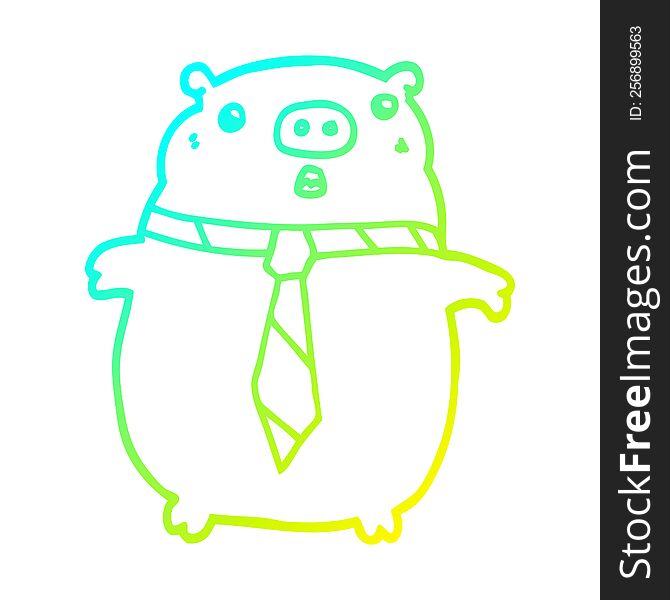 Cold Gradient Line Drawing Cartoon Pig Wearing Office Tie