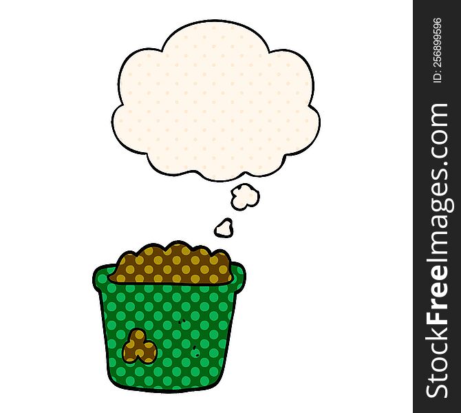 cartoon pot of earth with thought bubble in comic book style