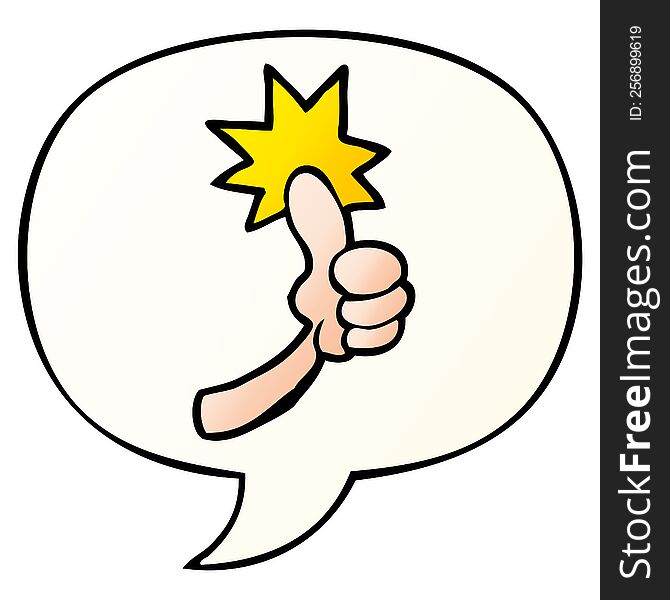 cartoon thumbs up sign with speech bubble in smooth gradient style