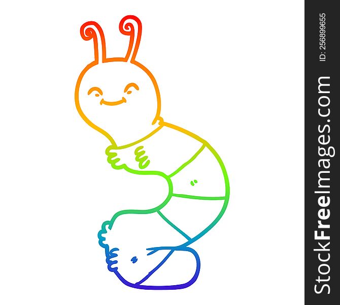 Rainbow Gradient Line Drawing Cartoon Happy Caterpillar