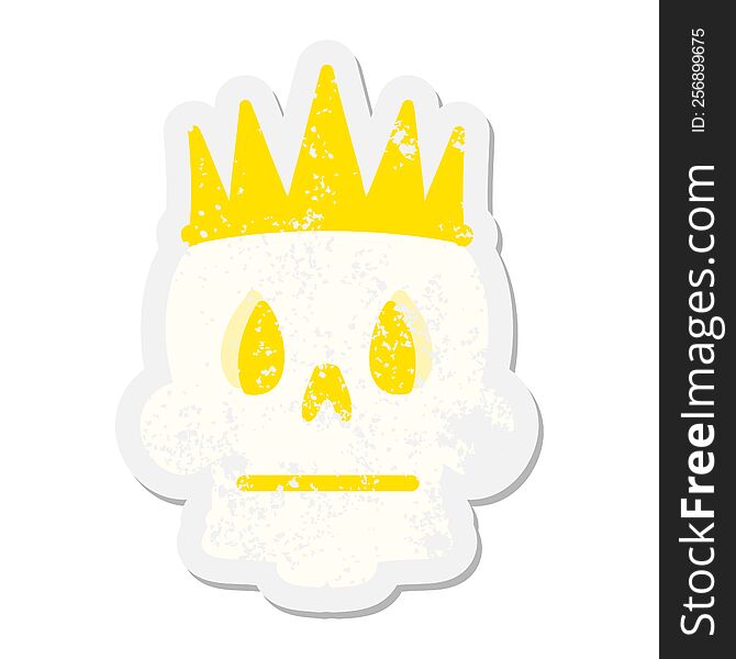 Spooky Skull Wearing Crown Grunge Sticker