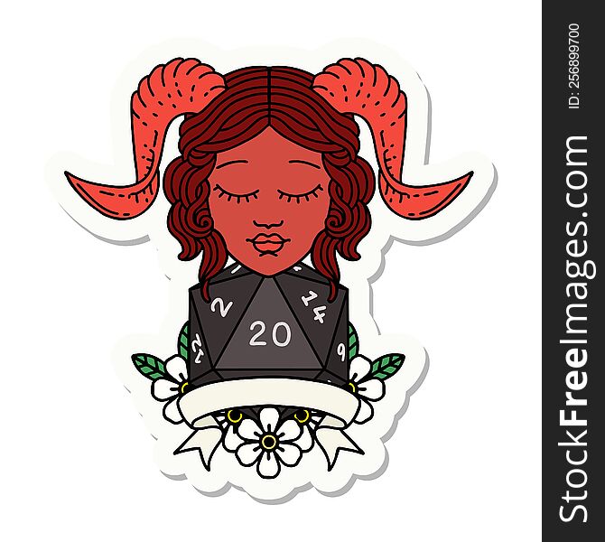 sticker of a happy tiefling with natural 20. sticker of a happy tiefling with natural 20
