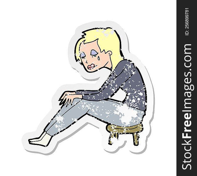 retro distressed sticker of a cartoon crying woman