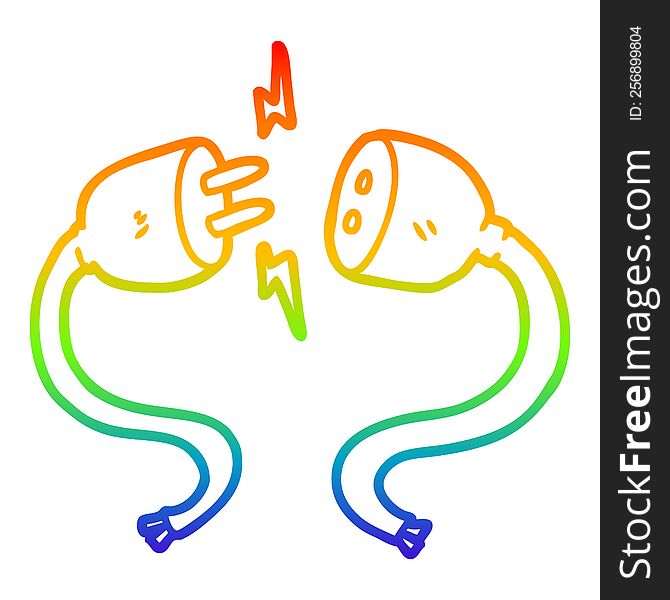 rainbow gradient line drawing of a cartoon plug and socket