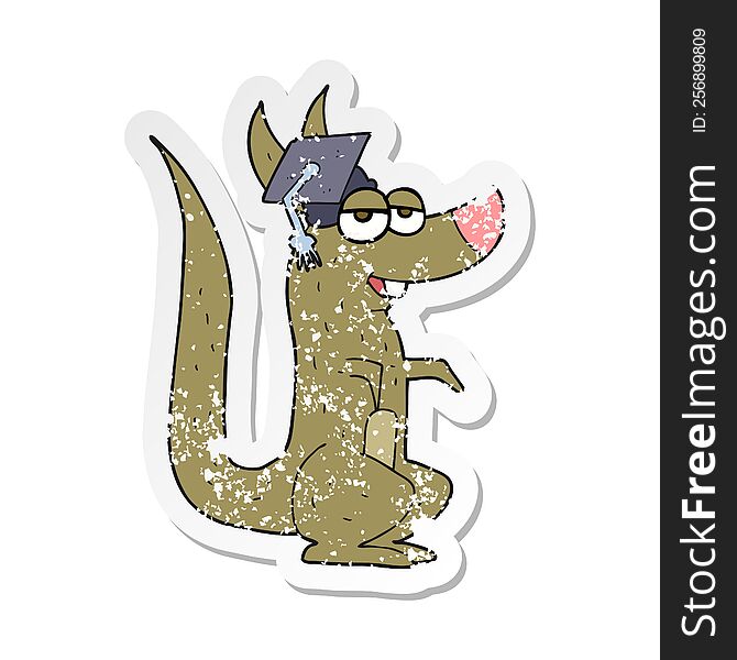 retro distressed sticker of a cartoon kangaroo with graduation cap