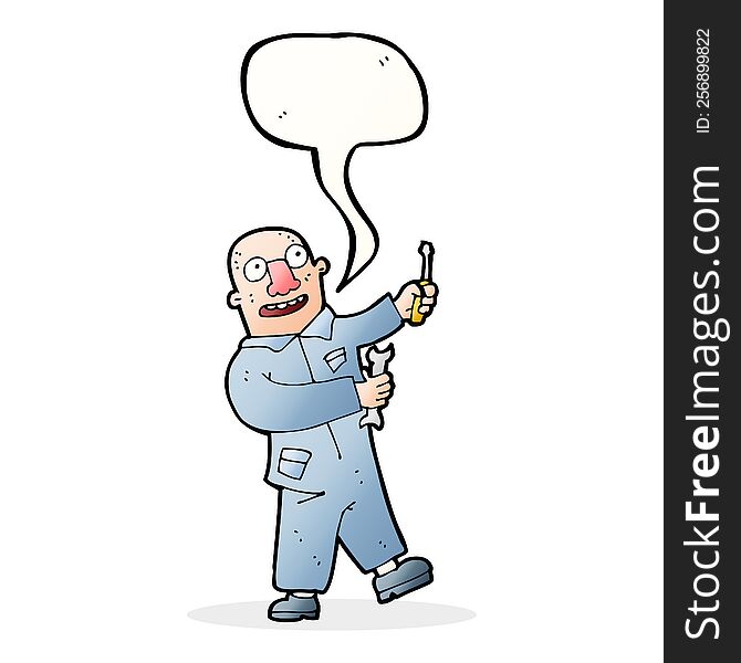 Cartoon Mechanic With Speech Bubble