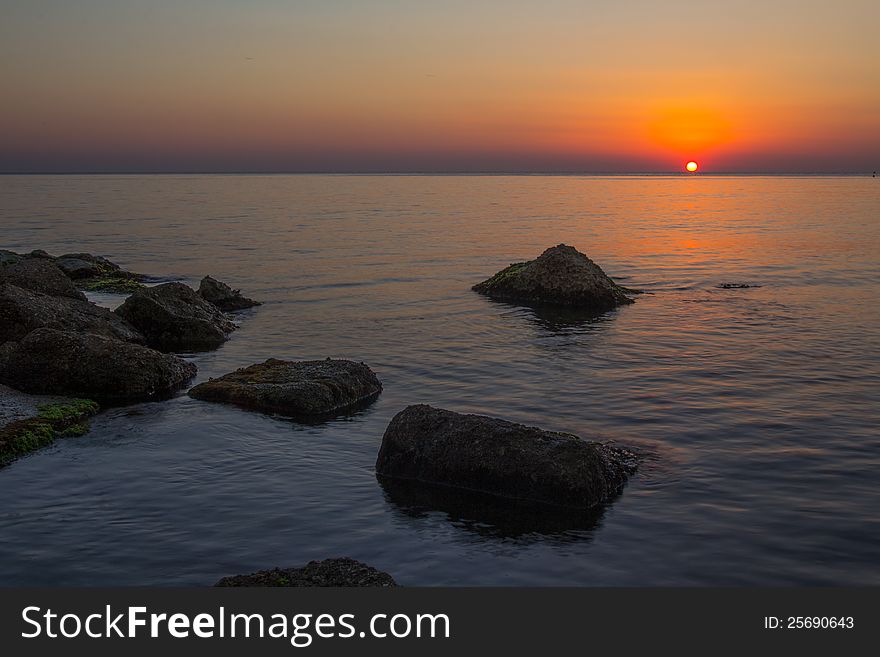 Sea sunrise in the Ancona beach, Marche