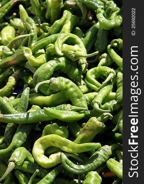 Green peppers, paprika in large quantity on the market. Green peppers, paprika in large quantity on the market