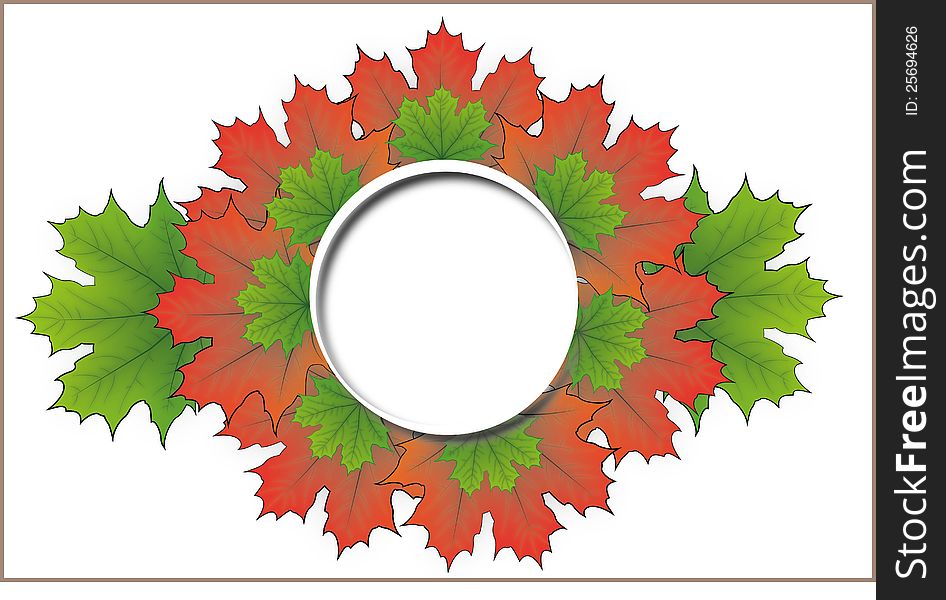 Maple leaf in green and orange color , in nice round shape with empty space in center. Maple leaf in green and orange color , in nice round shape with empty space in center.