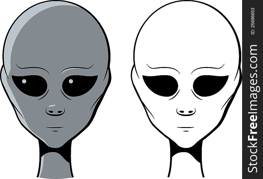 Portrait of an alien in both line-only and gray fills.