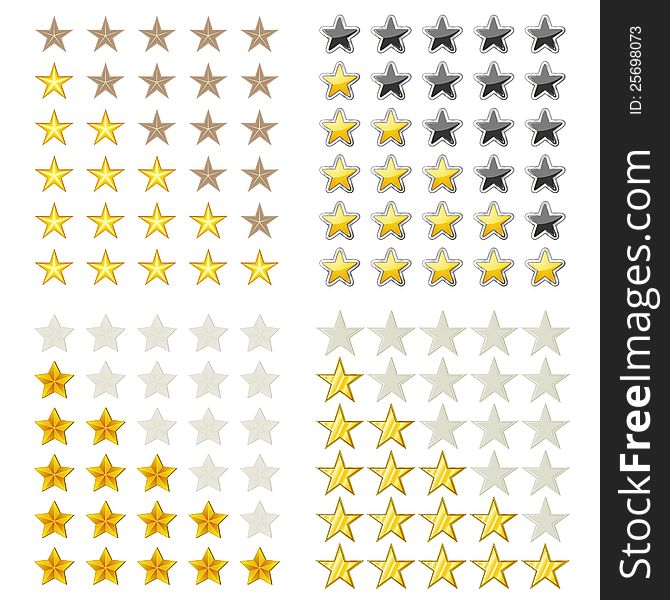 Set of four golden stars and their empty places. Set of four golden stars and their empty places