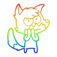 Rainbow Gradient Line Drawing Cartoon Annoyed Fox Stock Photo